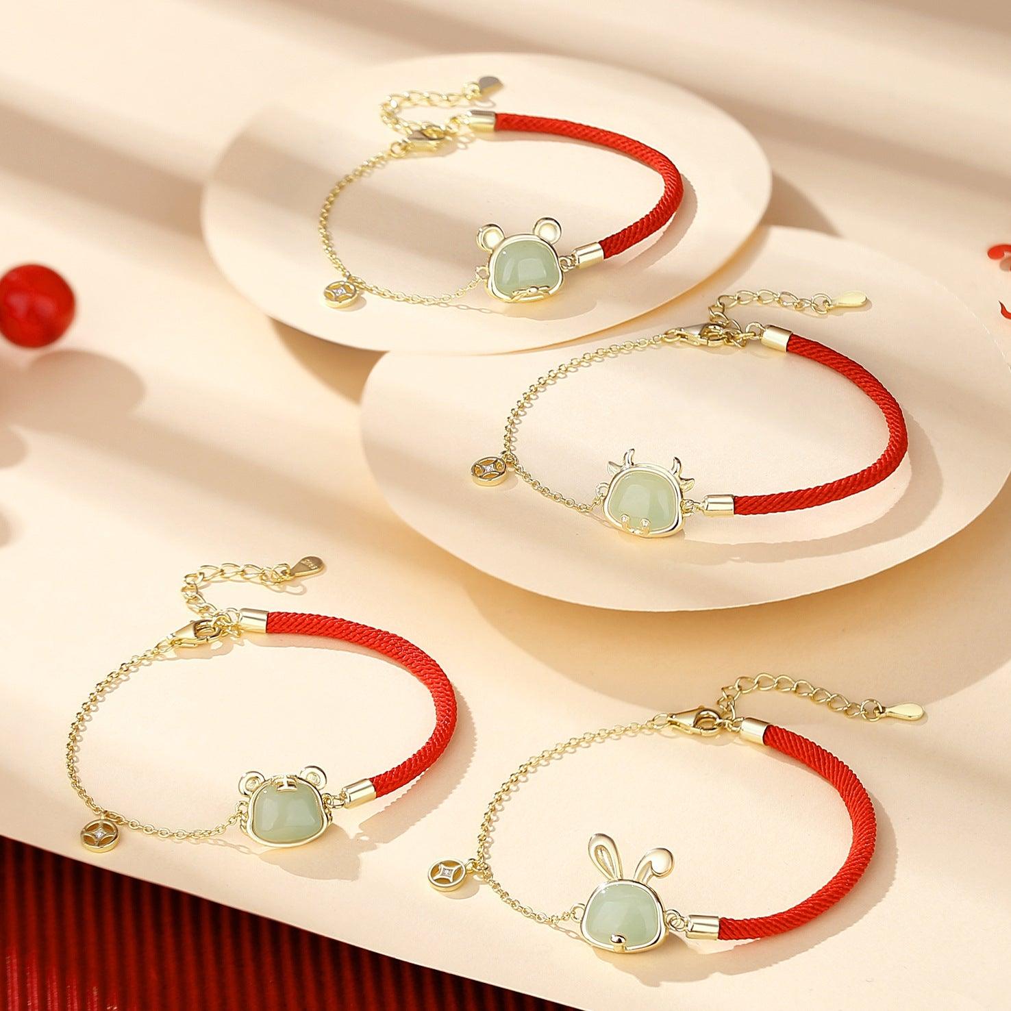 Zodiac string bracelet featuring Hetian jade and S925 silver craftsmanship.