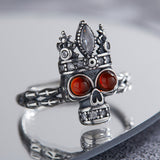 S925 Silver Skull Red Agate Vintage Ring