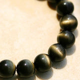 [Bead] Golden Sheen Black Obsidian Beads - Mexican Double Gold Line Effect Bracelet