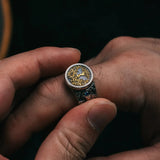 Yggdrasil Guardian Ring – Sterling Silver, Gold & Sapphire