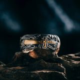 Yggdrasil Guardian Ring – Sterling Silver, Gold & Sapphire