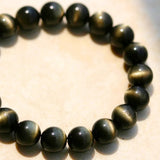 [Bead] Golden Sheen Black Obsidian Beads - Mexican Double Gold Line Effect Bracelet