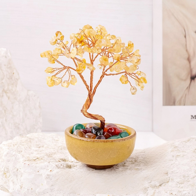 Citrine Crystal Tree with Agate Bowl Base