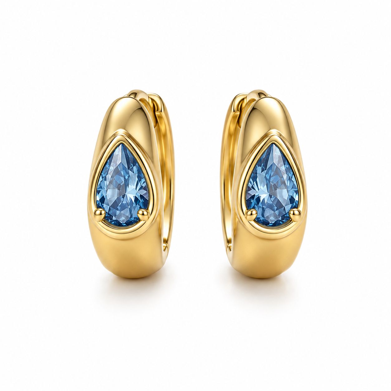 Blue Teardrop Huggie Earrings