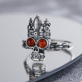 S925 Silver Skull Red Agate Vintage Ring