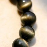 [Bead] Golden Sheen Black Obsidian Beads - Mexican Double Gold Line Effect Bracelet