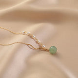 [Necklace] Natural Hetian Jade Pearl Necklace - 14K Gold