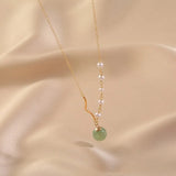 [Necklace] Natural Hetian Jade Pearl Necklace - 14K Gold