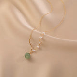 [Necklace] Natural Hetian Jade Pearl Necklace - 14K Gold