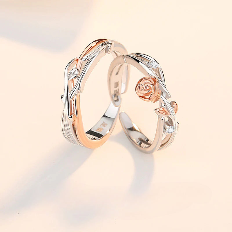 Open-Design Thorned Rose Enchantment Couple Rings