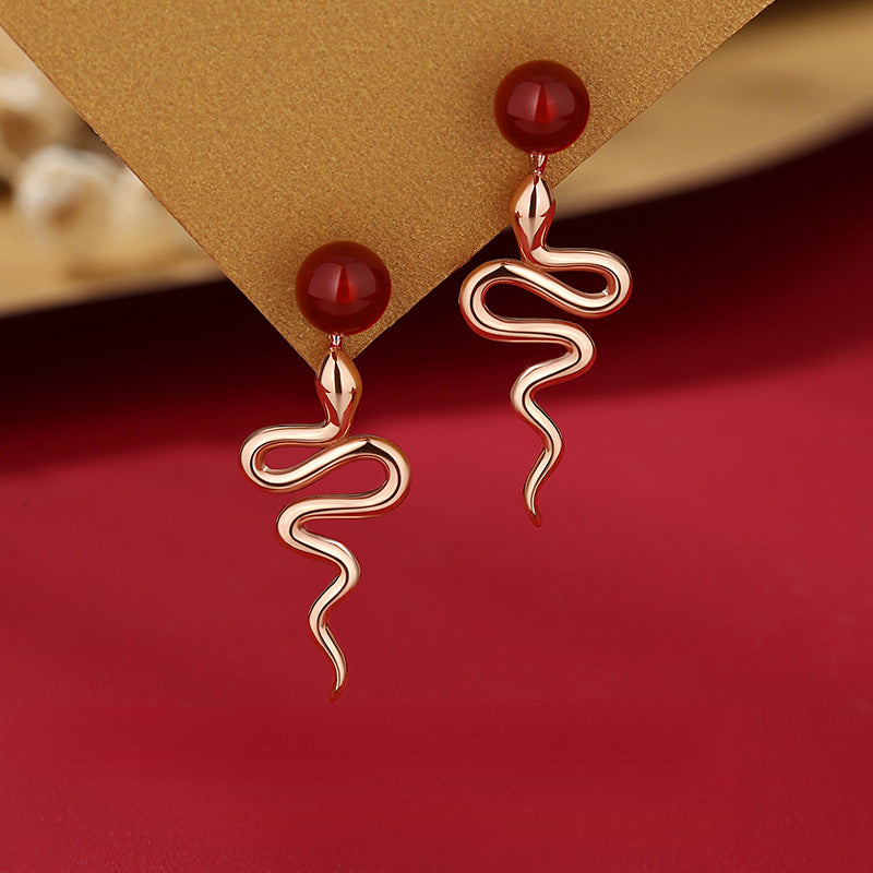 Serpent's Blessing Red Agate Earrings