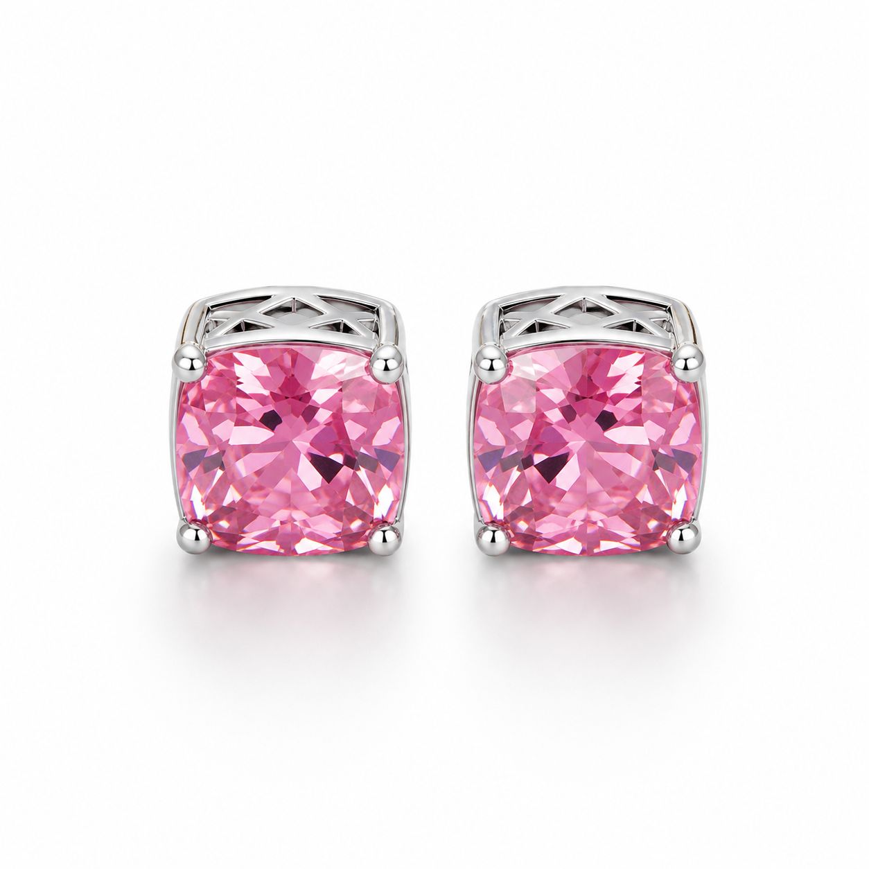 Pink Cushion Stud Earrings
