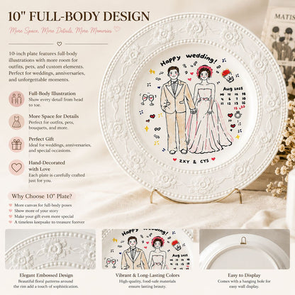 Custom Hand-Drawn Style Photo Plate – Personalized Wedding & Anniversary Gift