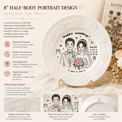 Custom Hand-Drawn Style Photo Plate – Personalized Wedding & Anniversary Gift