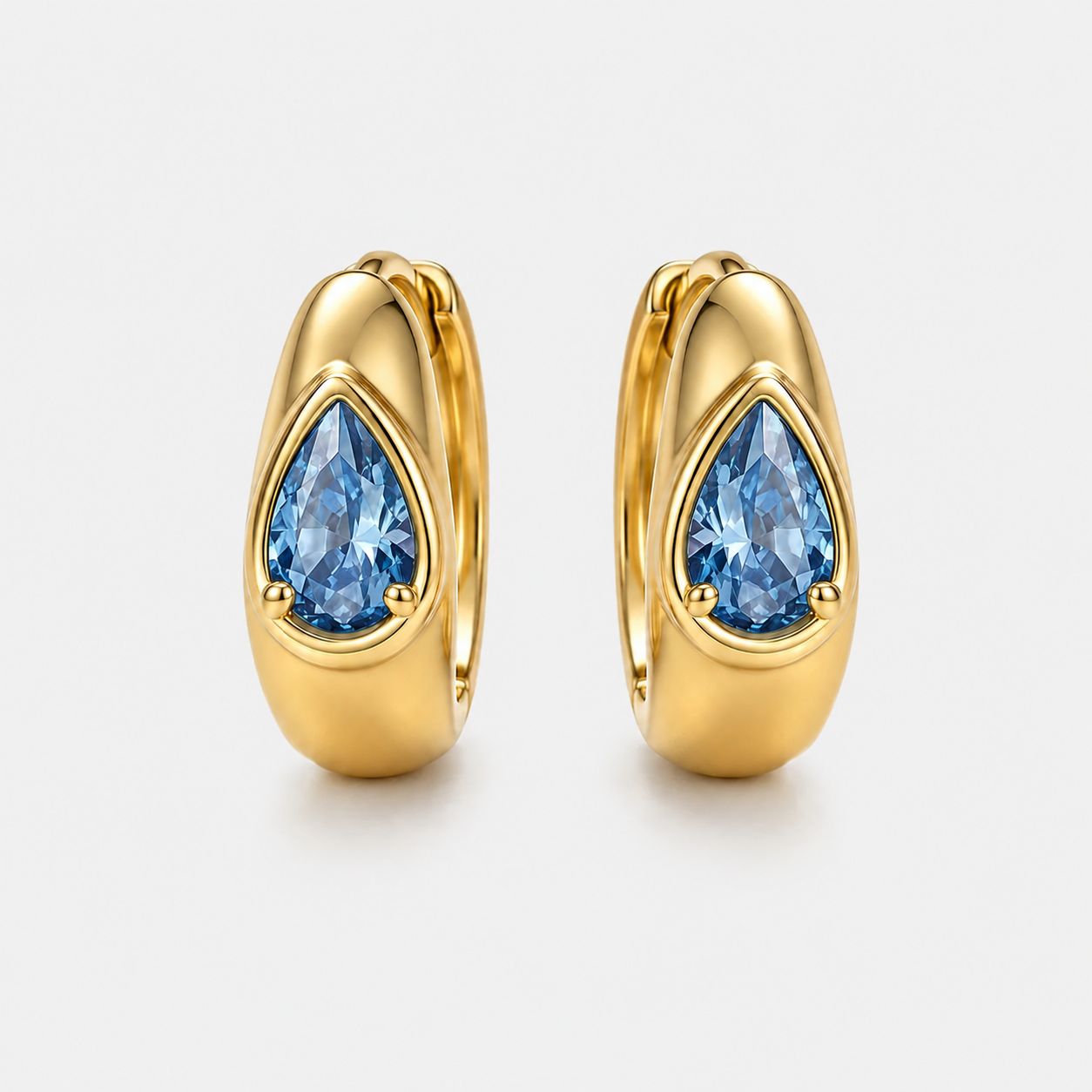 Blue Teardrop Huggie Earrings