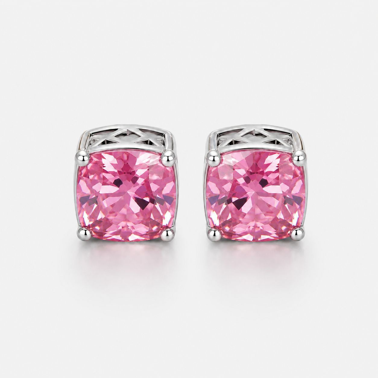 Pink Cushion Stud Earrings