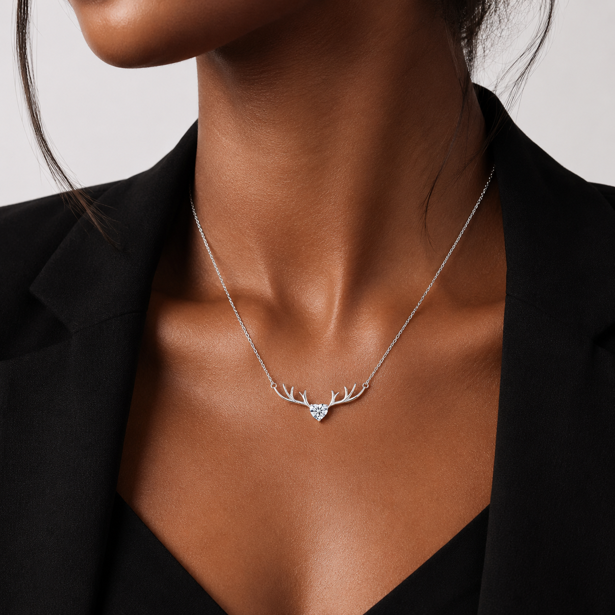 Crystal Antler Heart Necklace