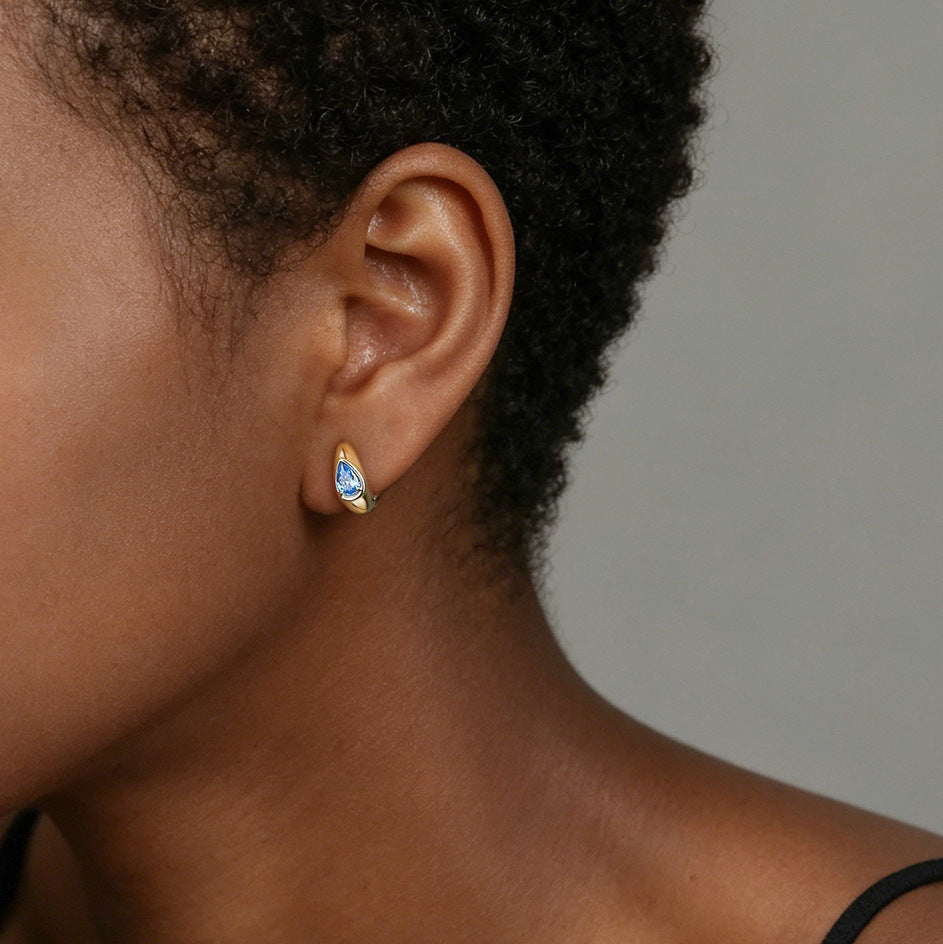 Blue Teardrop Huggie Earrings