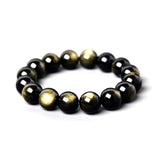 [Bead] Golden Sheen Black Obsidian Beads - Mexican Double Gold Line Effect Bracelet