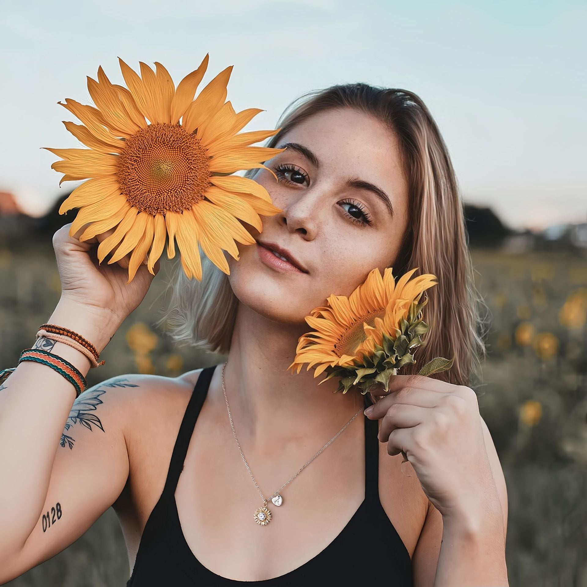 Personalized Sunflower Necklace for Women – Initial Pendant