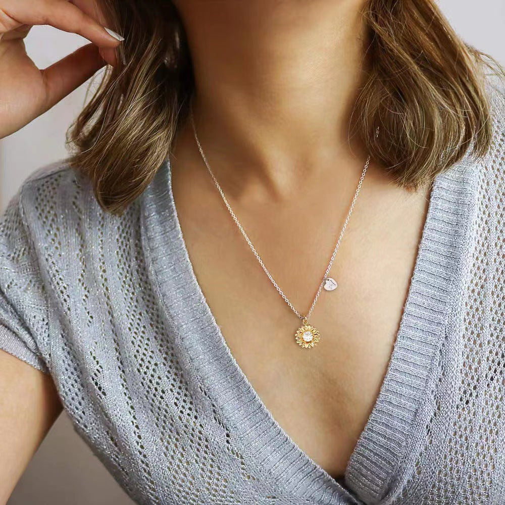 Personalized Sunflower Necklace for Women – Initial Pendant
