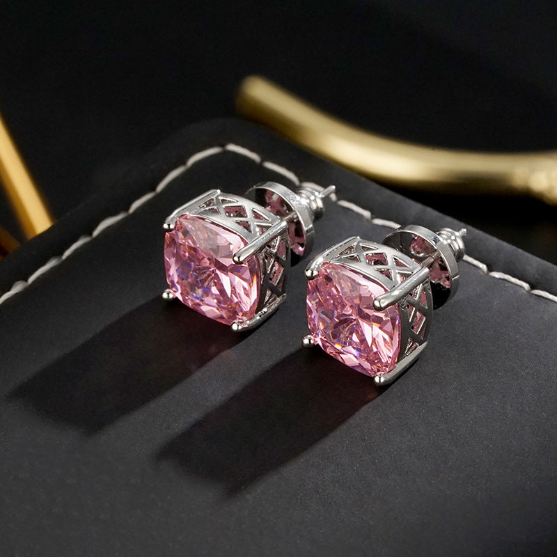 Pink Cushion Stud Earrings