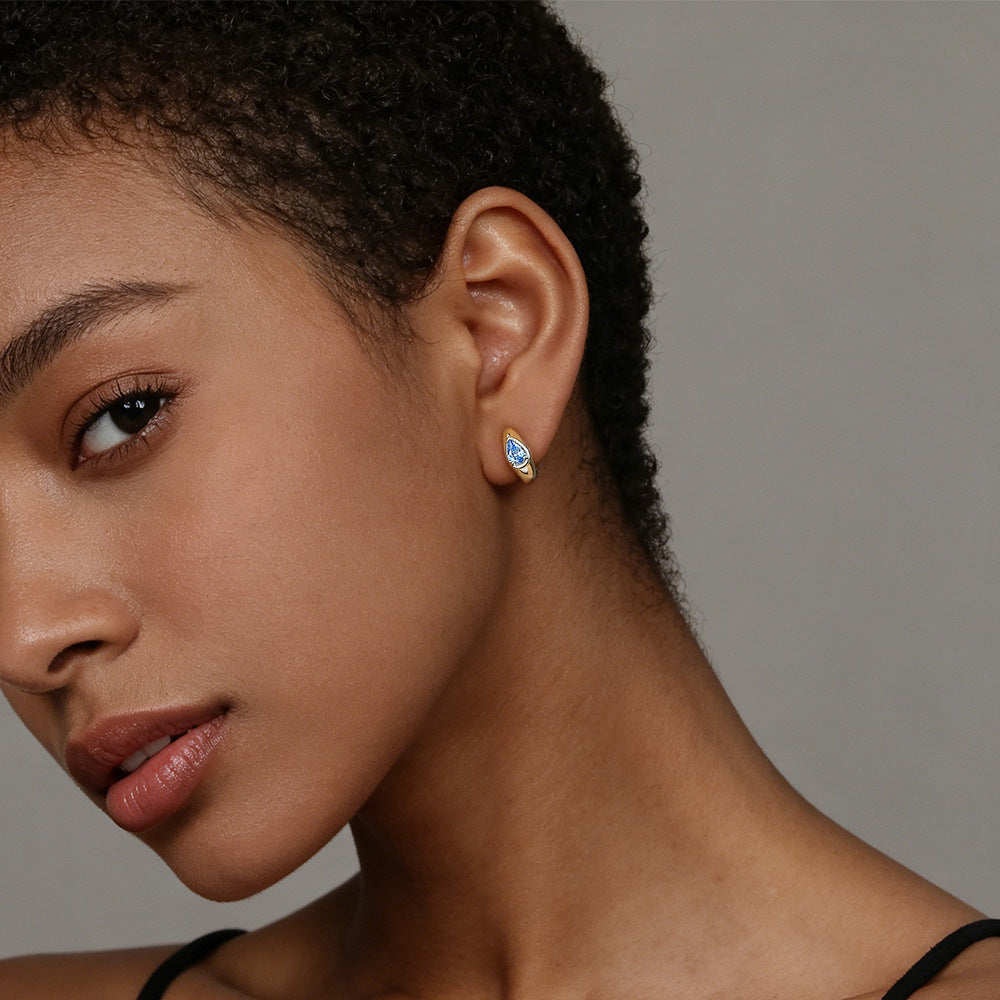 Blue Teardrop Huggie Earrings