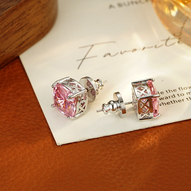 Pink Cushion Stud Earrings