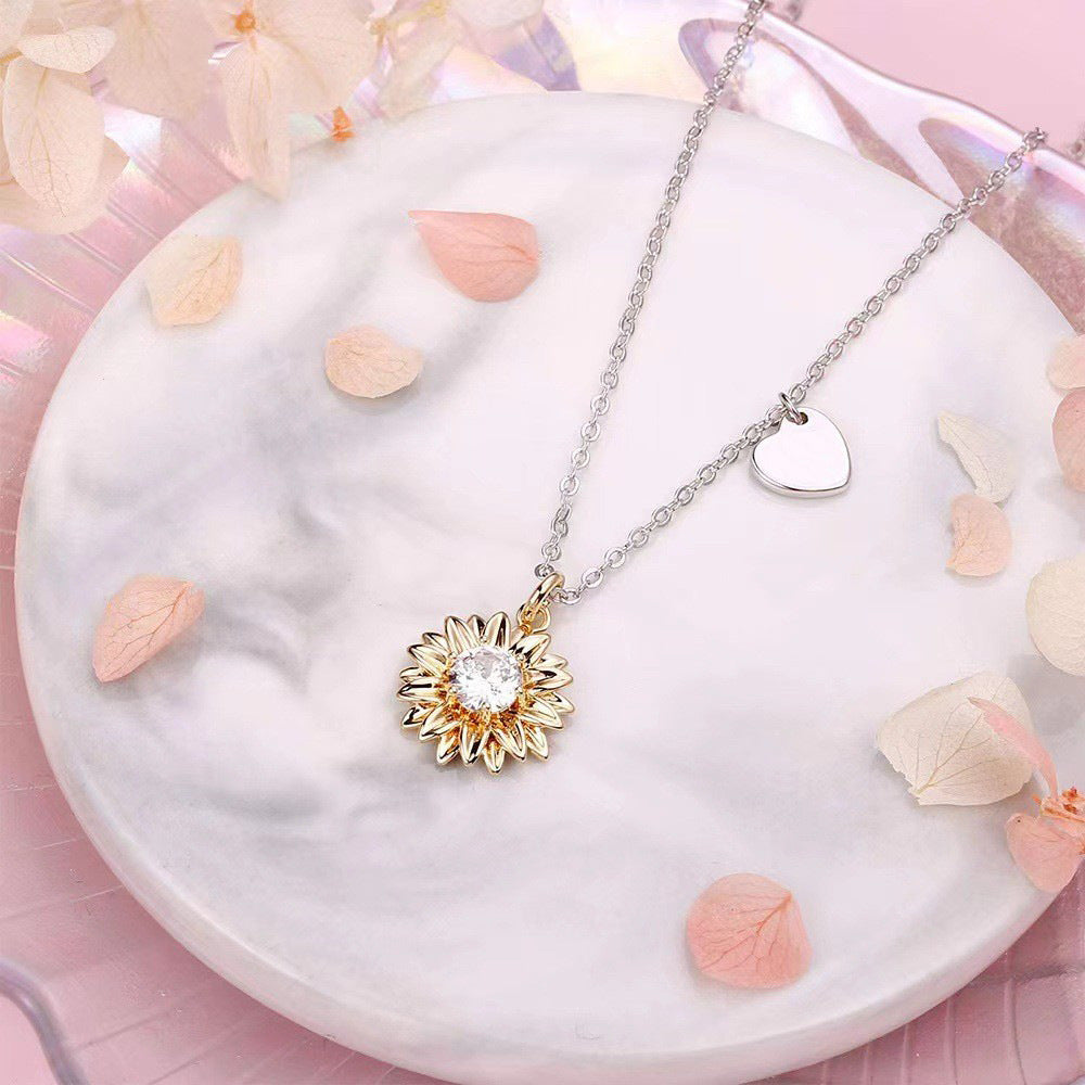 Personalized Sunflower Necklace for Women – Initial Pendant