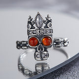 S925 Silver Skull Red Agate Vintage Ring