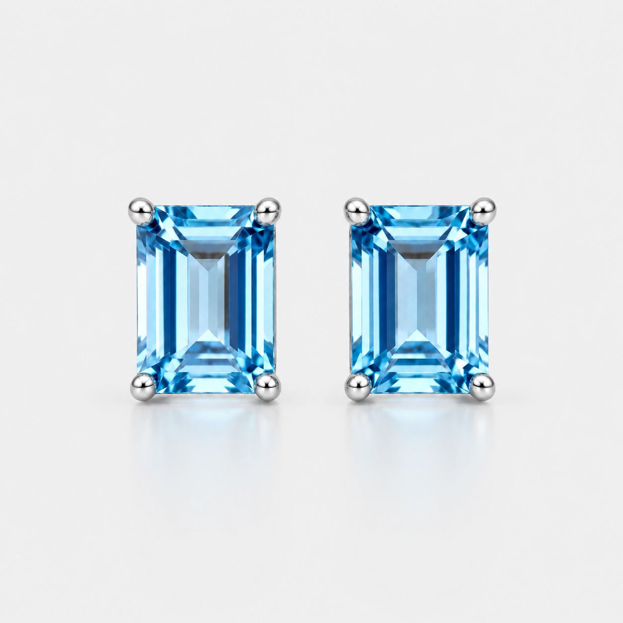 Blue Emerald-Cut Stud Earrings