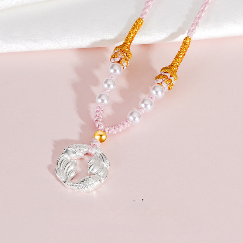 Elegant Pisces Necklace with Koi Symbol – Pink Cord and S925 Silver