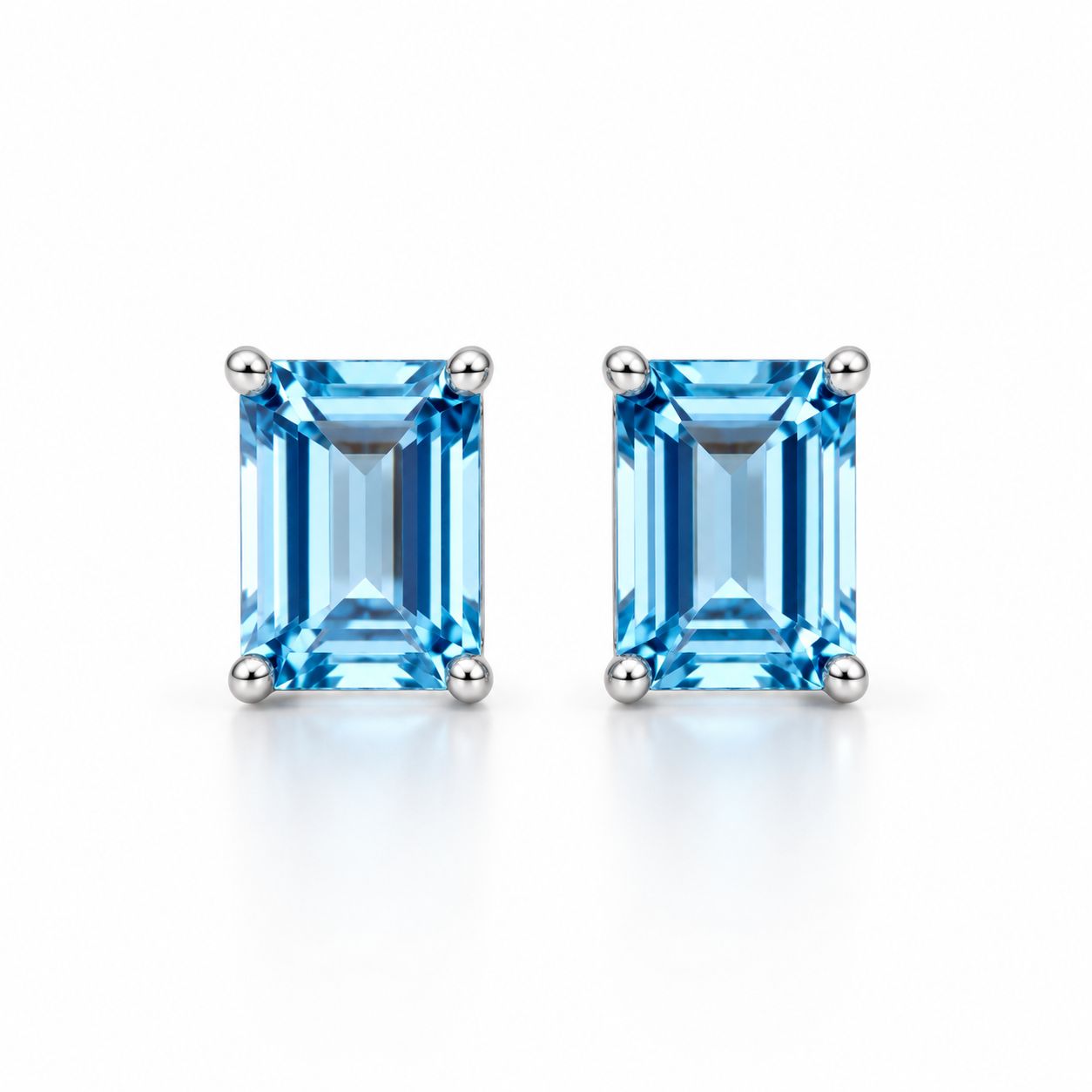 Blue Emerald-Cut Stud Earrings