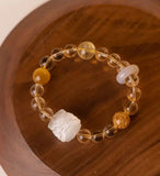 [Bead] Lion Dance Crystal Bracelet - Citrine, Tiger’s Eye & Agate for Wealth & Protection - FateCord