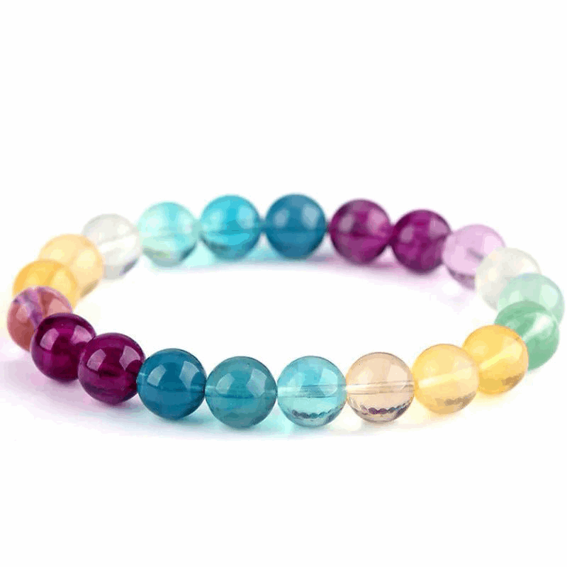 [Bead] Rainbow Fluorite Crystal Bracelet - Multicolor Energy Stone for Focus & Healing