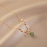[Necklace] Natural Hetian Jade Pearl Necklace - 14K Gold