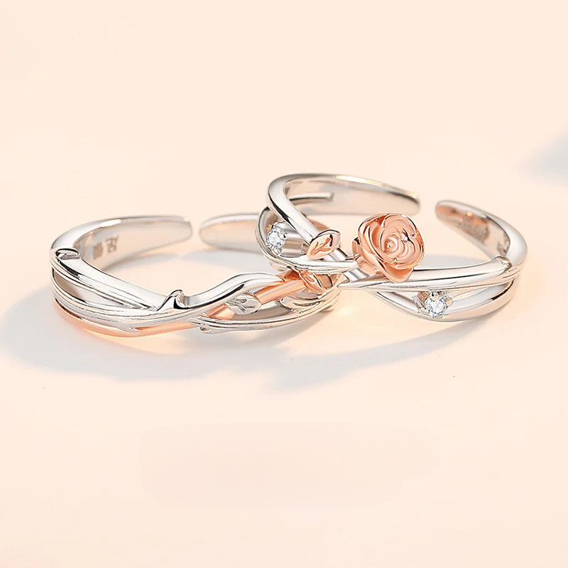 Open-Design Thorned Rose Enchantment Couple Rings