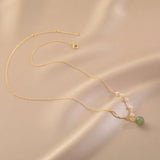 [Necklace] Natural Hetian Jade Pearl Necklace - 14K Gold