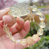[Fox Fairy] Natural Citrine Crystal Nine - Tailed Fox Bangle Bracelet - FateCord
