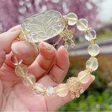 [Fox Fairy] Natural Citrine Crystal Nine - Tailed Fox Bangle Bracelet - FateCord