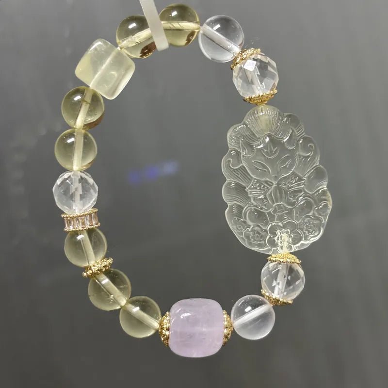 [Fox Fairy]Natural Citrine Quartz "Nine - Tailed Fox Fairy" Bead Bracelet/Charm & White Quartz & Rose Quartz - FateCord